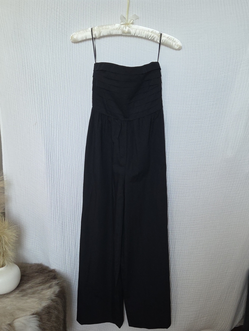 Black Strapless Wide-Leg Cotton Jumpsuit - XS